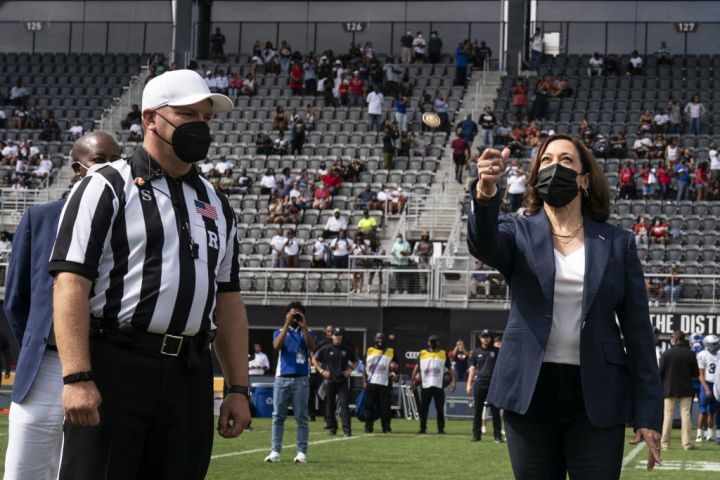 US Vice President Kamala Harris Tosses The Coin