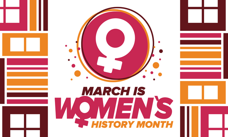 Women's History Month. Celebrated annual in March, to mark women’s contribution to history. Female symbol. Women's rights. Girl power in world. Poster, postcard, banner. Vector illustration