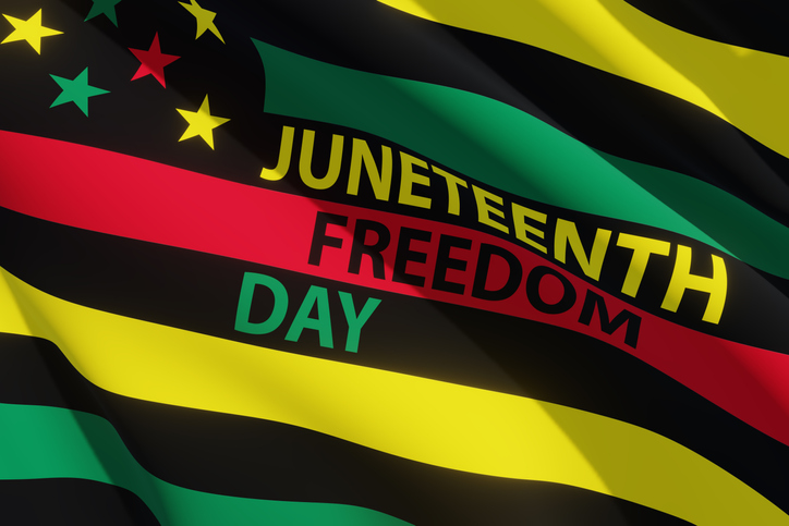 Alternative Juneteenth Flag with text Juneteenth Freedom Day. Since 1865. Banner.