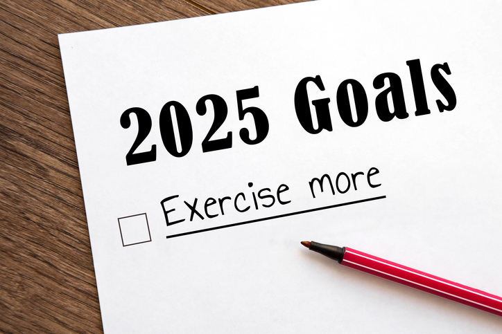 planner of goals and plans for 2025, a sheet of paper with the text exercise more from to do list, healthy lifestyle concept